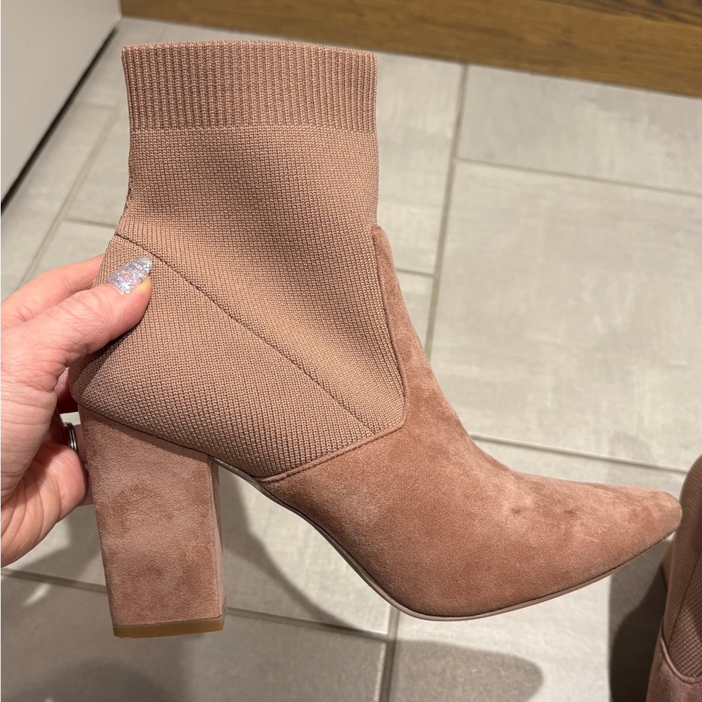 Steve Madden Suede Reece Sock Bootie—Rose/tan color